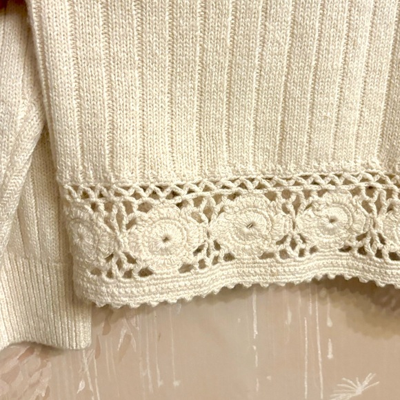 Koret Silk/Angora/Lambswool Cream Button Up Sweater with Crochet Det… - Picture 14 of 16